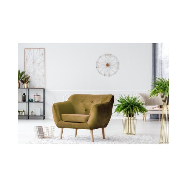 Garstyčių geltonos spalvos fotelis Mazzini Sofas Amelie-image-2