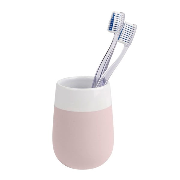 Rožinės ir baltos spalvos keraminis dantų šepetėlio puodelis "Wenko Matta