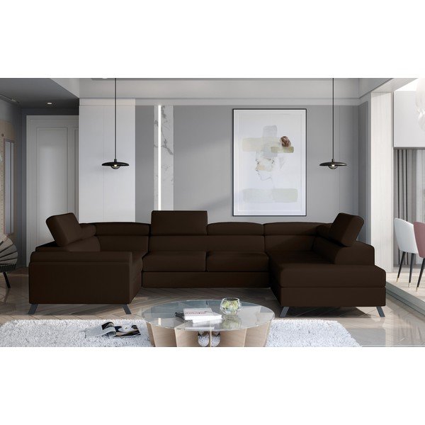 Tamsiai rudos spalvos iš velveto sulankstoma/su sandėliavimo vieta kampinė sofa (su dešiniuoju kampu/„U“ formos) Escada – ELTAP-image-1