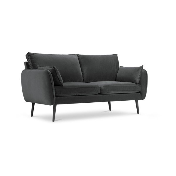 Tamsiai pilka aksominė sofa su juodomis kojomis Kooko Home Lento, 158 cm-image-2