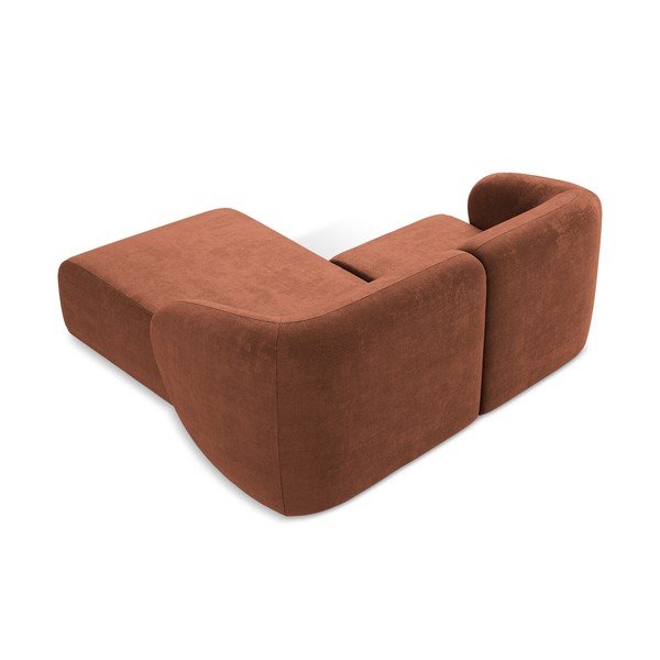 Terakotos spalvos kampinė sofa iš šenilinio audinio (su dešiniuoju kampu/su gultu) Lani – Makamii-image-3