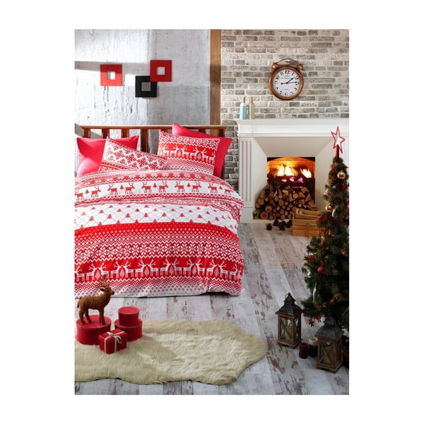 Kalėdinė medvilninė viengulė patalynė su paklode Olivia, 160 x 220 cm