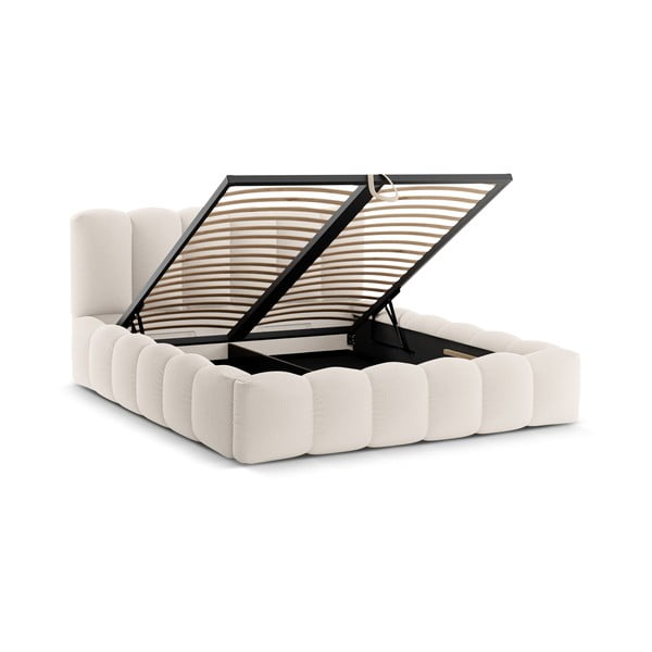 Dvigulė lova kreminės spalvos audiniu dengta su sandėliavimo vieta su lovos grotelėmis 160x200 cm Lupine – Micadoni -image-2