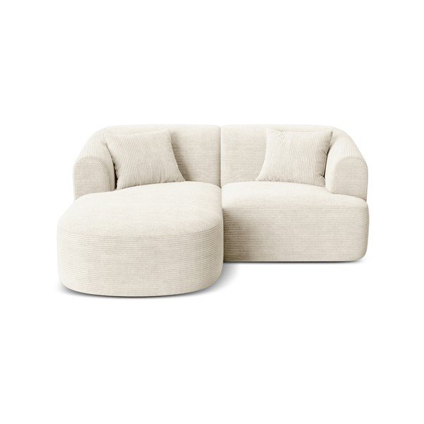 Smėlio spalvos kampinė sofa iš kordinio velveto (su kairiuoju kampu/su gultu) Campi – Cosmopolitan Design