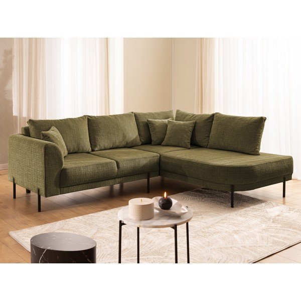 Žalios spalvos kampinė sofa iš šenilinio audinio (su dešiniuoju kampu/„L“ formos) Mauris  – Ropez-image-4