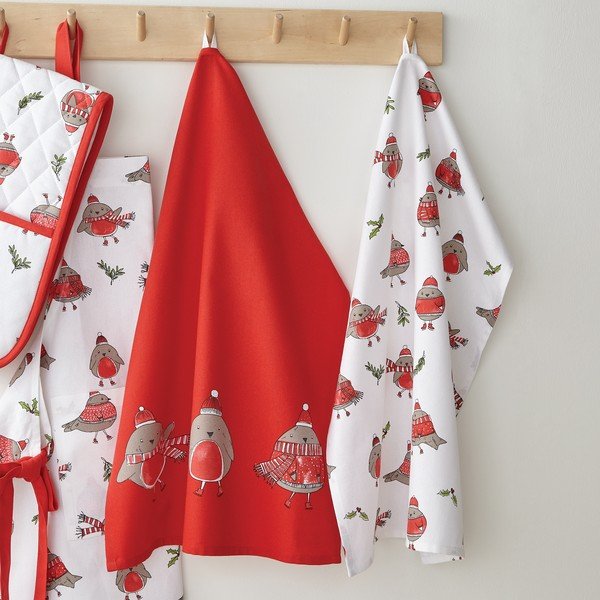 2 medvilninių rankšluosčių rinkinys su Kalėdų motyvais 50x70 cm Christmas Robins - Catherine Lansfield-image-1