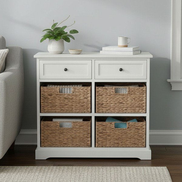Dramblio kaulo spalvos iš paulovnijos masyvo šoninė spintelė 76x70x33 cm Vermont – Premier Housewares-image-1