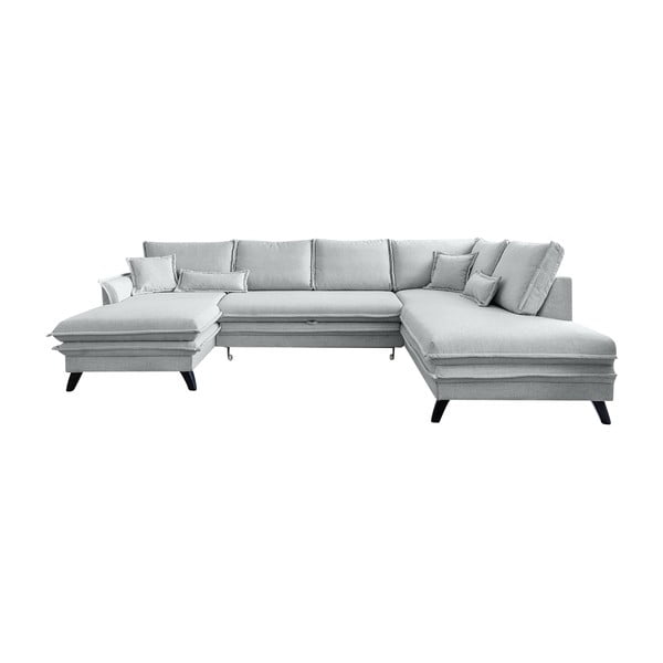 Šviesiai pilka U formos sofa-lova Miuform Charming Charlie, dešinysis kampas