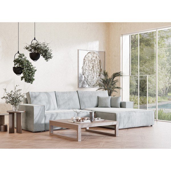 Šviesiai pilkos spalvos sulankstoma/su sandėliavimo vieta kampinė sofa iš šenilinio audinio (su dešiniuoju kampu/su gultu) Maze – Maison de Rêve-image-1