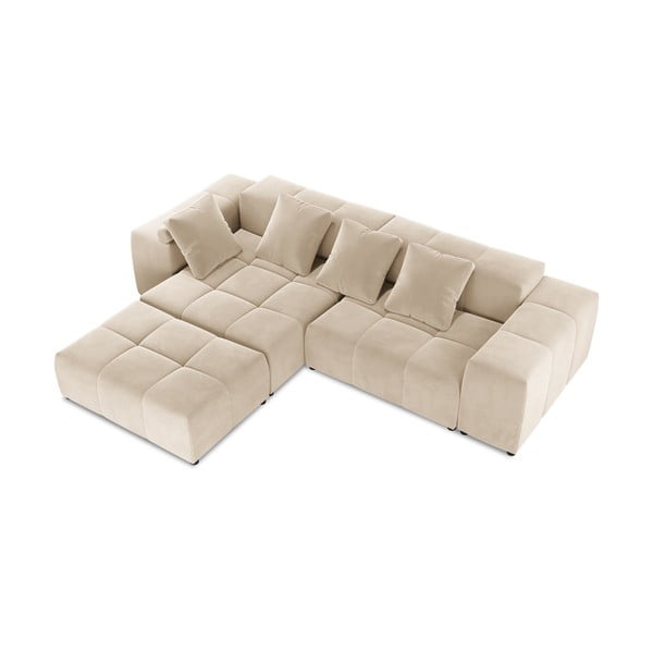 Smėlio spalvos aksominė kampinė sofa (kintama) Rome Velvet - Cosmopolitan Design-image-3