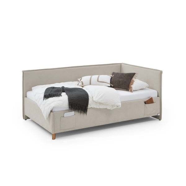 Smėlio spalvos kampinė iš audinio vaikiška lova su sandėliavimo vieta su lovos grotelėmis 90x200 cm Fun – Meise Möbel-image-3