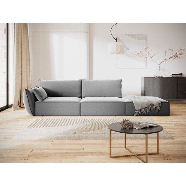 Šviesiai pilkos spalvos iš velveto sofa su kairiuoju kampu 264 cm Vanda – Mazzini Sofas-image-1