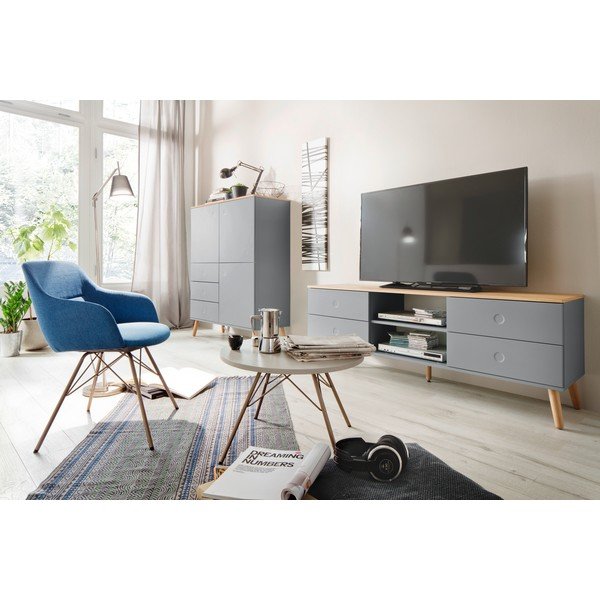 Pilkas TV staliukas su ąžuolinėmis kojomis Tenzo Dot, plotis 162 cm-image-1