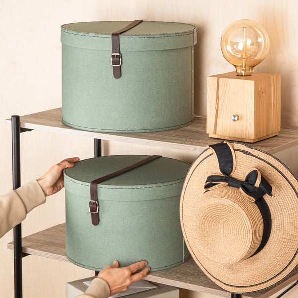 Žalsvai mėlynos spalvos iš kartono daiktadėžės su dangčiu 2 vnt. ø 37,5x25,5 cm Rut Canvas Paper Laminate – Bigso-image-1