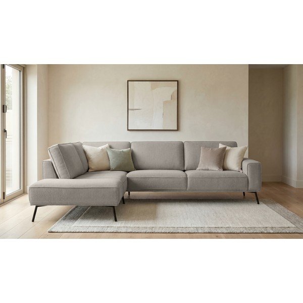 Pilkai smėlinės spalvos kampinė sofa iš šenilinio audinio (su kairiuoju kampu/„L“ formos) Amsterdam – Scandic-image-1