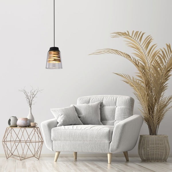 Juodas pakabinamas šviestuvas su stikliniu gaubtu Fresno - Candellux Lighting-image-1