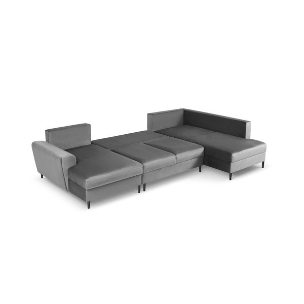 Šviesiai pilkos spalvos iš velveto sulankstoma/su sandėliavimo vieta kampinė sofa (su dešiniuoju kampu/„U“ formos) Kyoto – Cosmopolitan Design-image-2