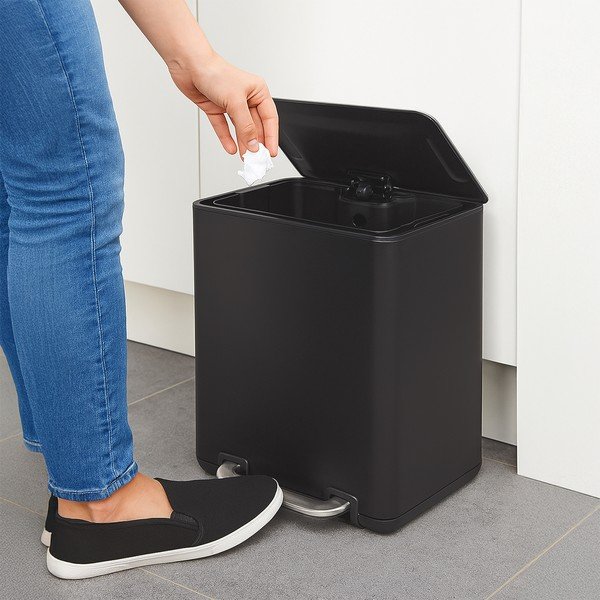 Juodos spalvos iš nerūdijančio plieno šiukšliadėžė su pedalu 20 l Black – Orion-image-1