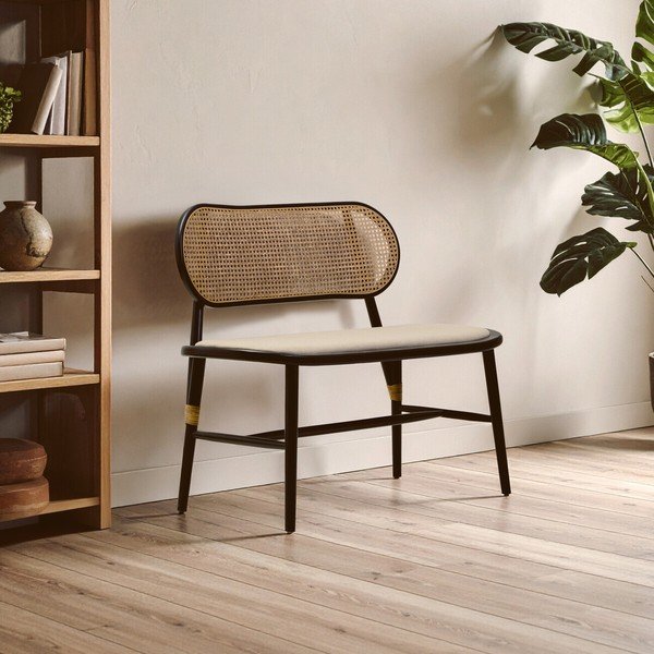 Natūralios spalvos paminkštinto audinio suolas Cebu – Premier Housewares-image-1