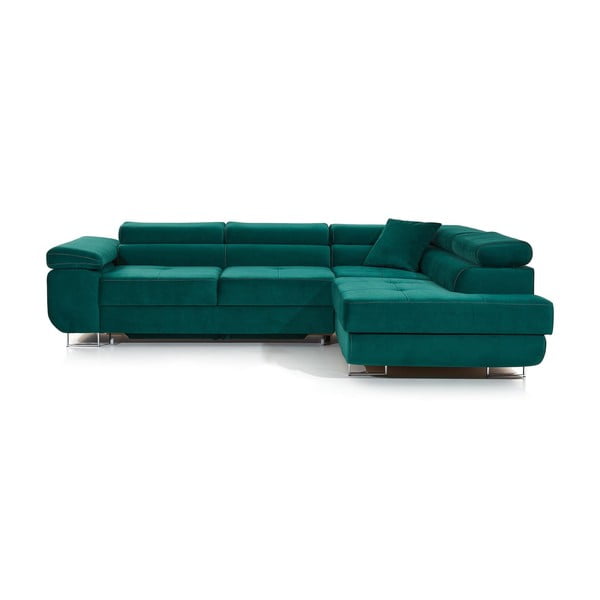 Žalios spalvos iš velveto sulankstoma/su sandėliavimo vieta kampinė sofa (su dešiniuoju kampu/„L“ formos) Anton – ELTAP