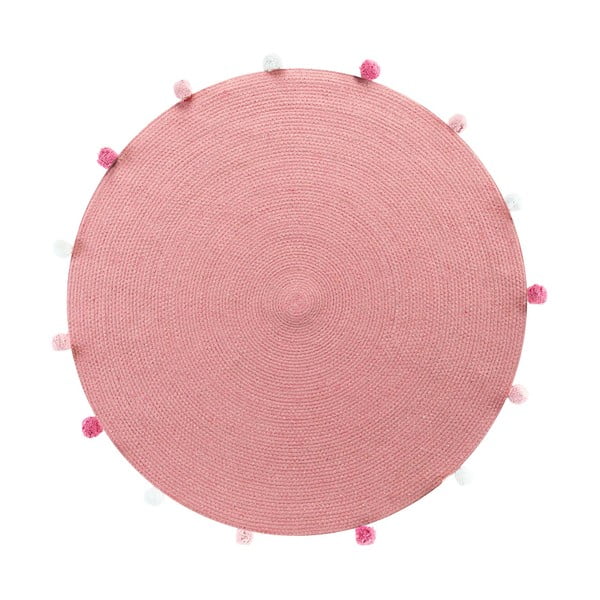 Apvalios formos kilimas rožinės spalvos ø 90 cm Pompomparty – douceur d'intérieur