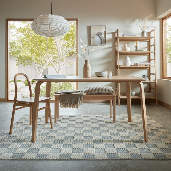 Skalbiamas mėlynos spalvos iš medvilnės mišinio kilimas 155x230 cm Muted Checkerboard – Flair Rugs-image-2