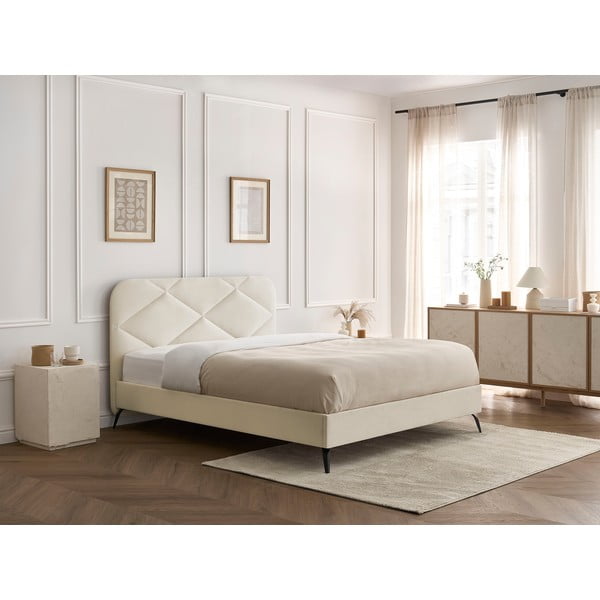 Dvigulė lova smėlio spalvos audiniu dengta su lovos grotelėmis 140x190 cm Prune – Bobochic Paris-image-4
