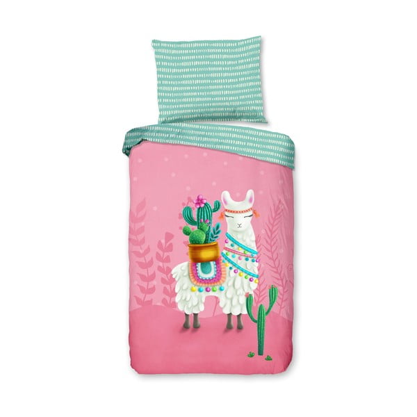 Rožinės spalvos/turkio spalvos iš medvilnės viengulė vaikiška patalynė 140x200 cm Lalama – Good Morning