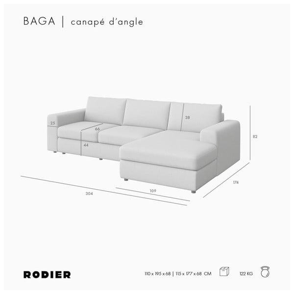 Šviesiai rudos spalvos iš velveto kampinė sofa (su dešiniuoju kampu/su gultu) Baga – Rodier-image-4