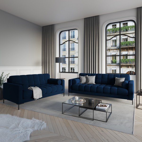 Tamsiai mėlyna aksominė sofa Cosmopolitan Design Bali-image-1