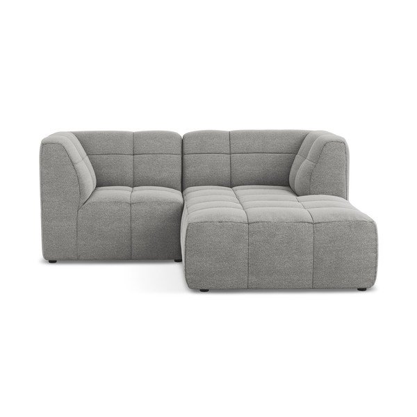 Pilkos spalvos kampinė sofa iš boucle (su dešiniuoju kampu/su gultu) Aloha – Makamii