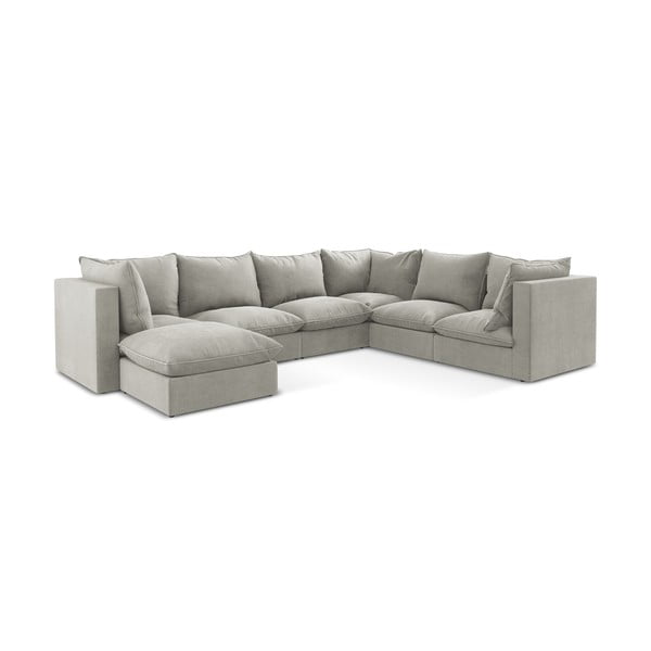 Šviesiai pilkos spalvos kampinė sofa (su dešiniuoju kampu/„U“ formos) Manao – Makamii