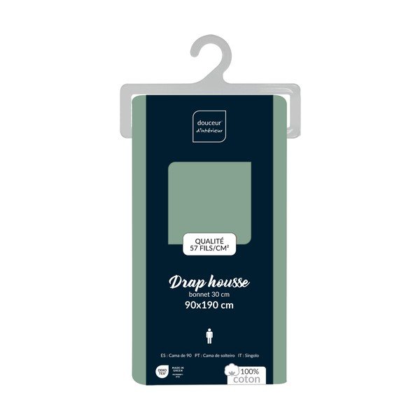 Žalios spalvos iš medvilnės paklodė su guma 90x190 cm Lina – douceur d'intérieur-image-2