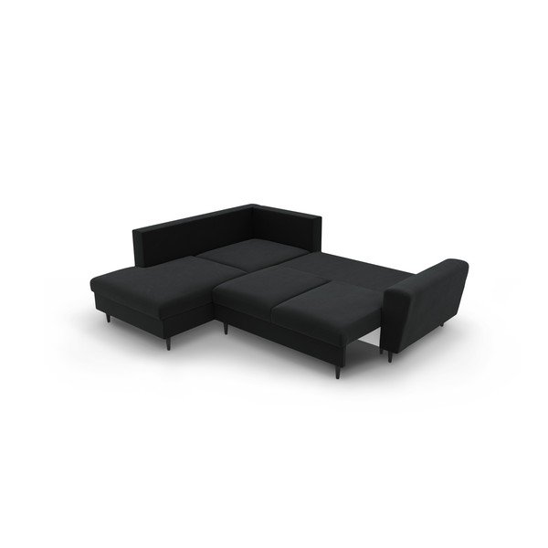 Juodos spalvos iš velveto sulankstoma/su sandėliavimo vieta kampinė sofa (su kairiuoju kampu/„L“ formos) Kyoto – Cosmopolitan Design-image-4