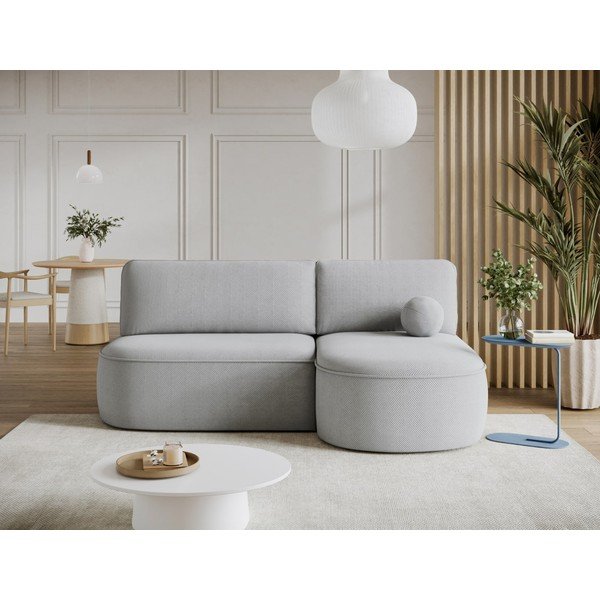 Pilkos spalvos sulankstoma/su sandėliavimo vieta kampinė sofa iš šenilinio audinio (su dešiniuoju kampu/su gultu) Livosa – ELTAP-image-1
