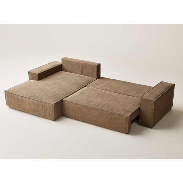 Šviesiai rudos spalvos sulankstoma/su sandėliavimo vieta kampinė sofa iš šenilinio audinio (su kairiuoju kampu/su gultu) Maze – Maison de Rêve-image-4