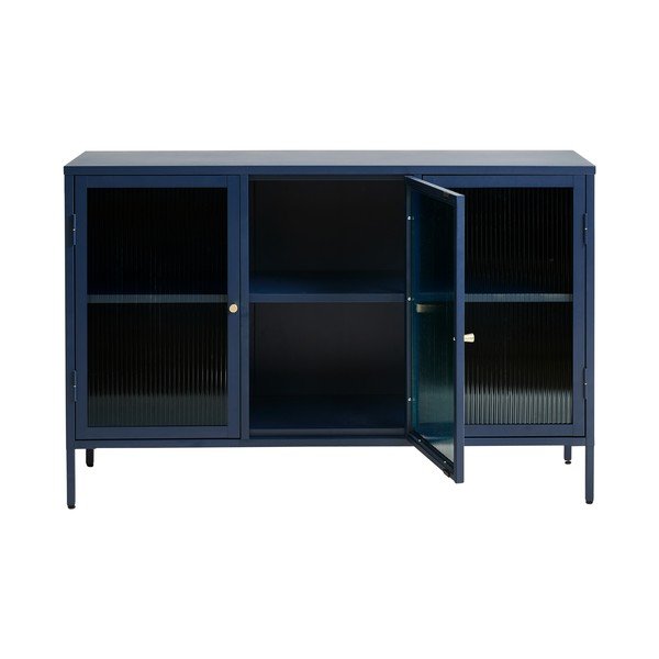 Mėlynos spalvos metalinė vitrina Unique Furniture Bronco, aukštis 85 cm-image-2