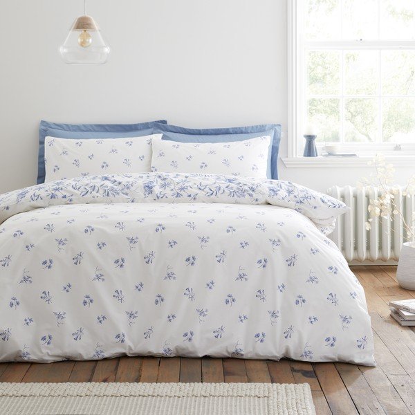 Mėlynos spalvos iš medvilninio perkelio viengulė patalynė 135x200 cm Thea Floral – Bianca-image-3