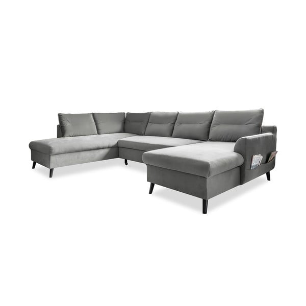 Šviesiai pilkos spalvos aksominė U formos sofa-lova Miuform Stylish Tent, kairysis kampas