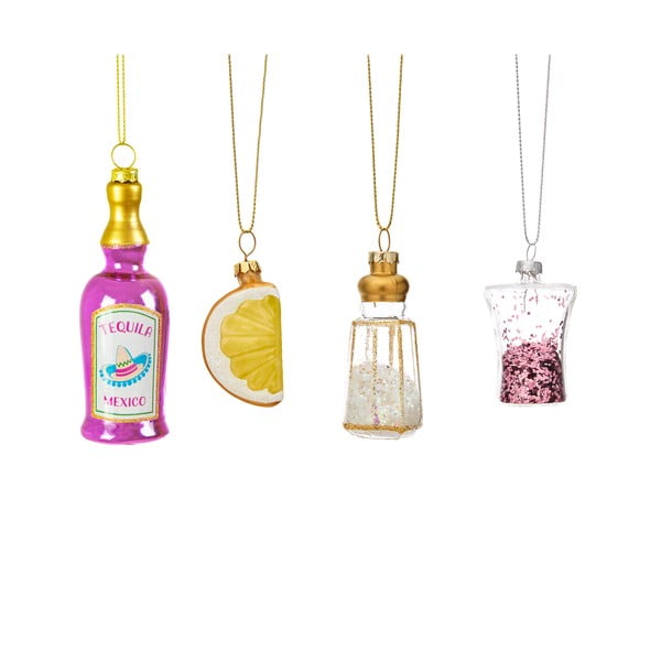 Iš stiklo rankų darbo eglutės papuošimai 4 vnt. 9,5 cm Tequila – Sass & Belle