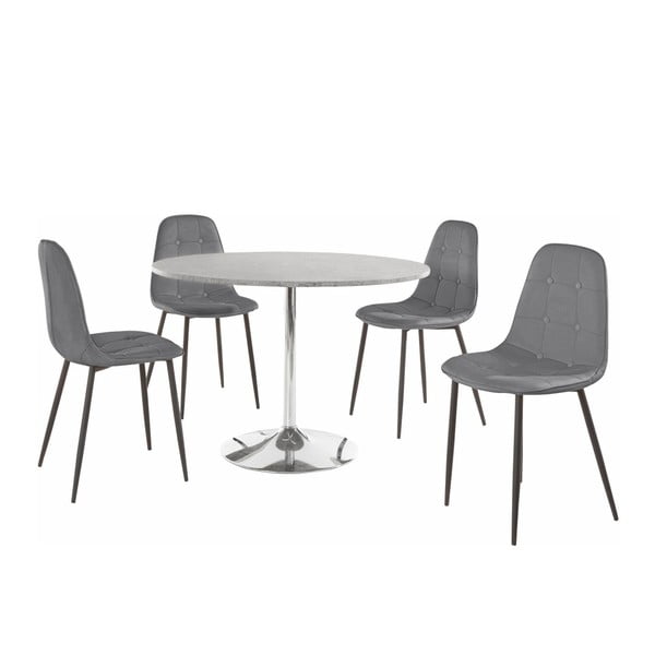 "Støraa Terri" betoninis apvalus valgomojo stalas ir 4 pilkos spalvos kėdės
