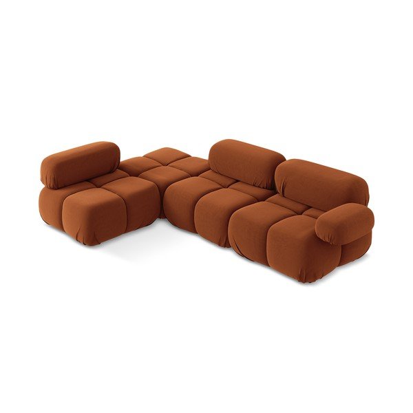 Oranžinės spalvos iš velveto modulinė kampinė sofa (su kairiuoju kampu) Lokua – Makamii-image-1