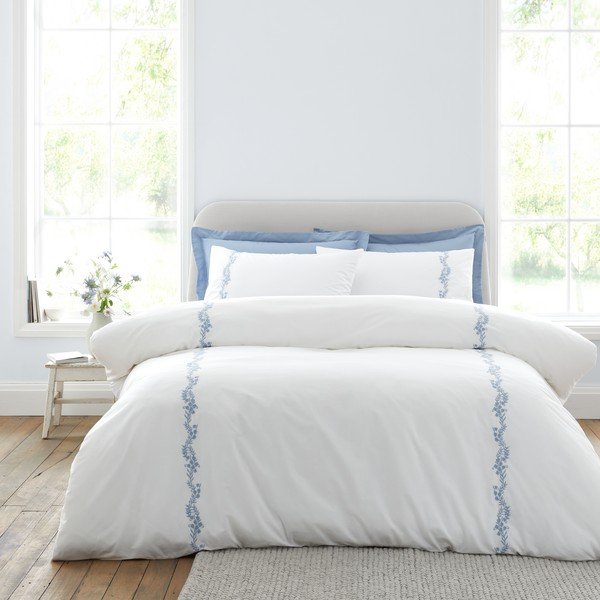 Baltos spalvos iš medvilninio perkelio viengulė patalynė 135x200 cm Camille Embroidered Floral – Bianca-image-2