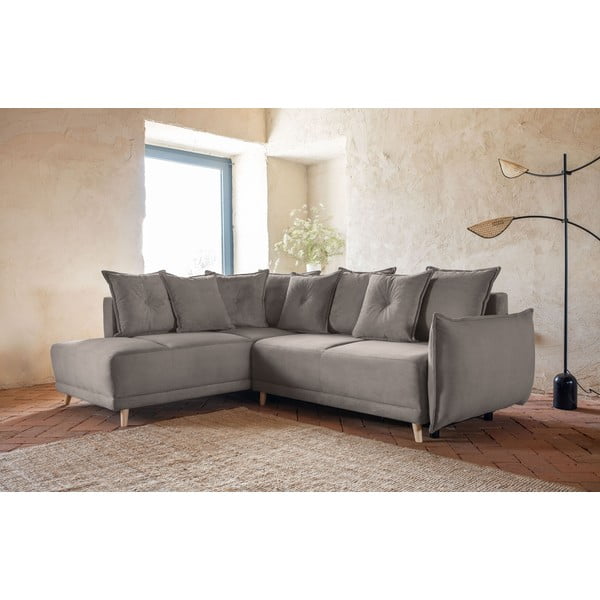 Sulankstoma kampinė sofa iš kordinio velveto šviesiai rudos spalvos (su kairiuoju kampu) Lazy Lukka – Miuform-image-3