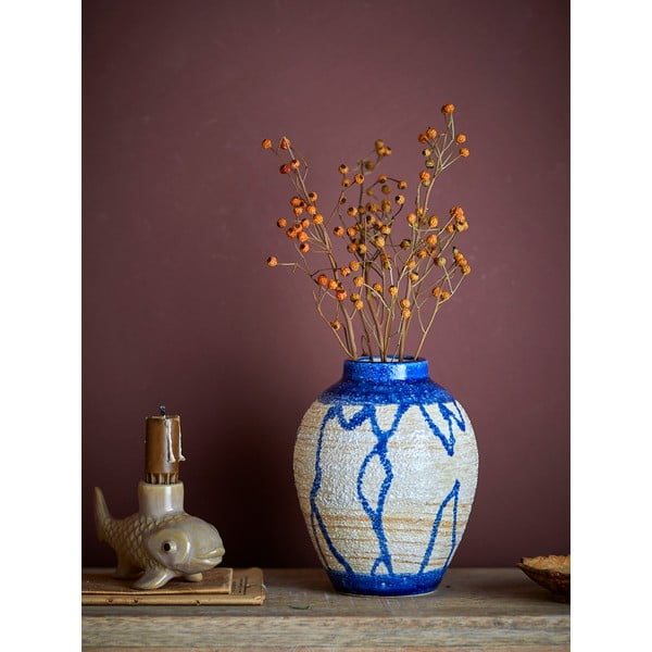 Mėlynos spalvos/kreminės spalvos iš akmens masės vaza (aukštis 16 cm) Avon – Bloomingville-image-1