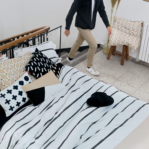 Viengulis antklodės užvalkalas iš medvilnės juodos ir baltos spalvos/rudos spalvos 140x200 cm Blush sand – Blanc-image-2