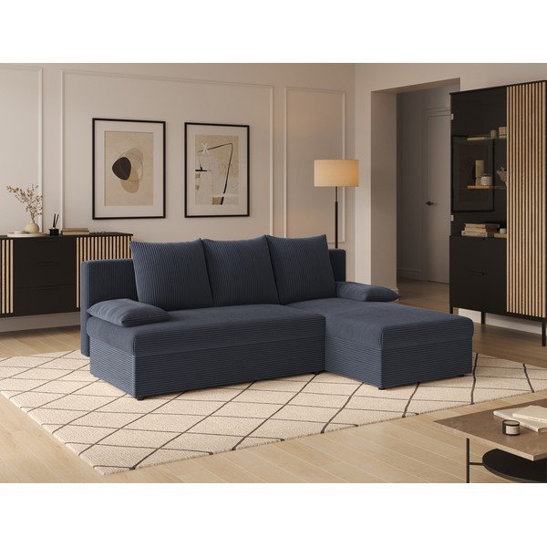 Pilkos spalvos sulankstoma/su sandėliavimo vieta kampinė sofa iš kordinio velveto Gino – ELTAP-image-1