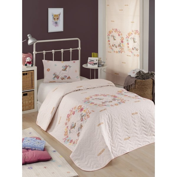 Lovos užvalkalo ir pagalvės užvalkalo rinkinys su medvilnės mišiniu "Eponj Home Unicolor Pink", 160 x 220 cm