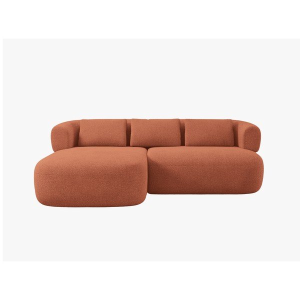 Terakotos spalvos kampinė sofa iš boucle (su kairiuoju kampu/su gultu) Jenny – Micadoni -image-1