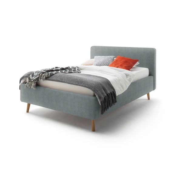 Dvigulė lova mėlynos spalvos/pilkos spalvos audiniu dengta su sandėliavimo vieta su lovos grotelėmis 140x200 cm Mattis – Meise Möbel